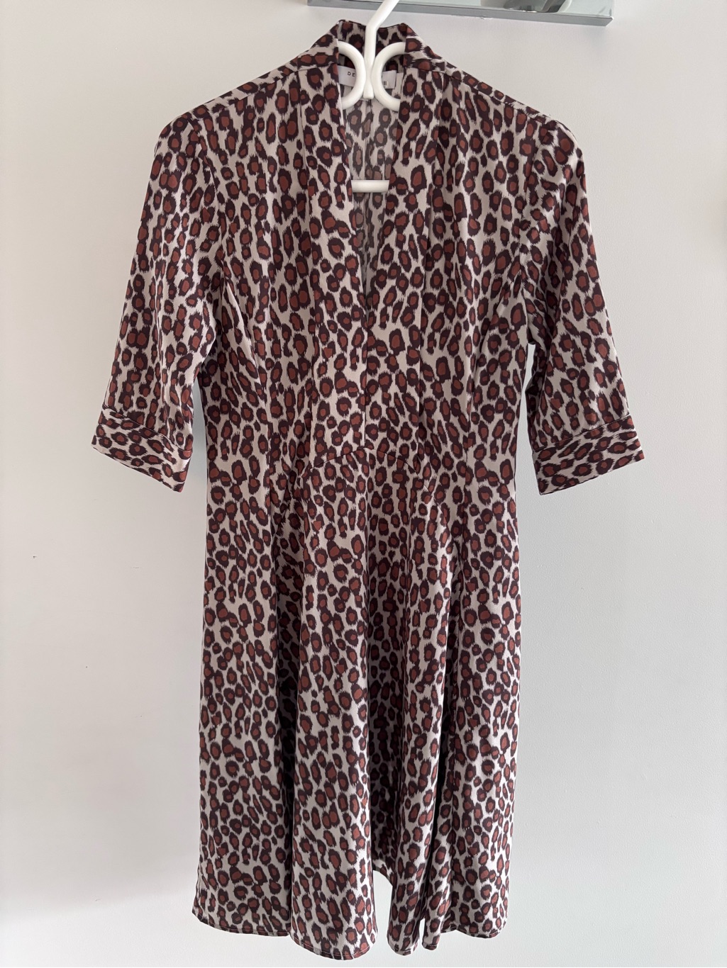 Derek Lam Brown And Cream Leopard-Print Dress With Elbow Sleeves